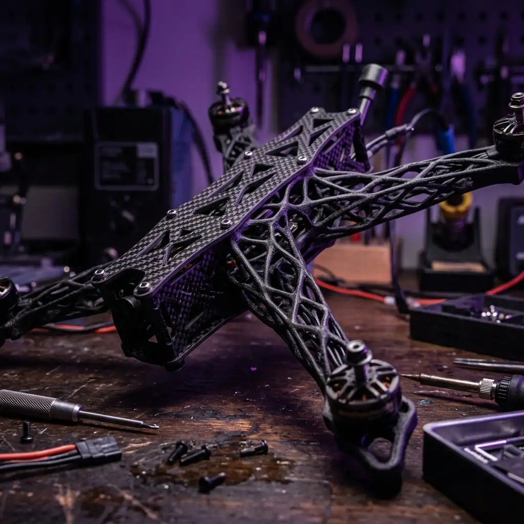 Chasis de dron fabricado con materiales reciclados mediante optimización topológica