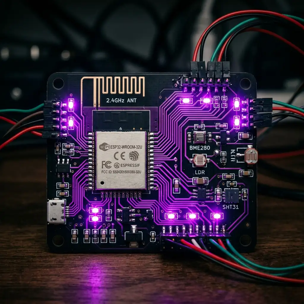 Placa de circuito impreso con módulo IoT integrado para conectividad inalámbrica